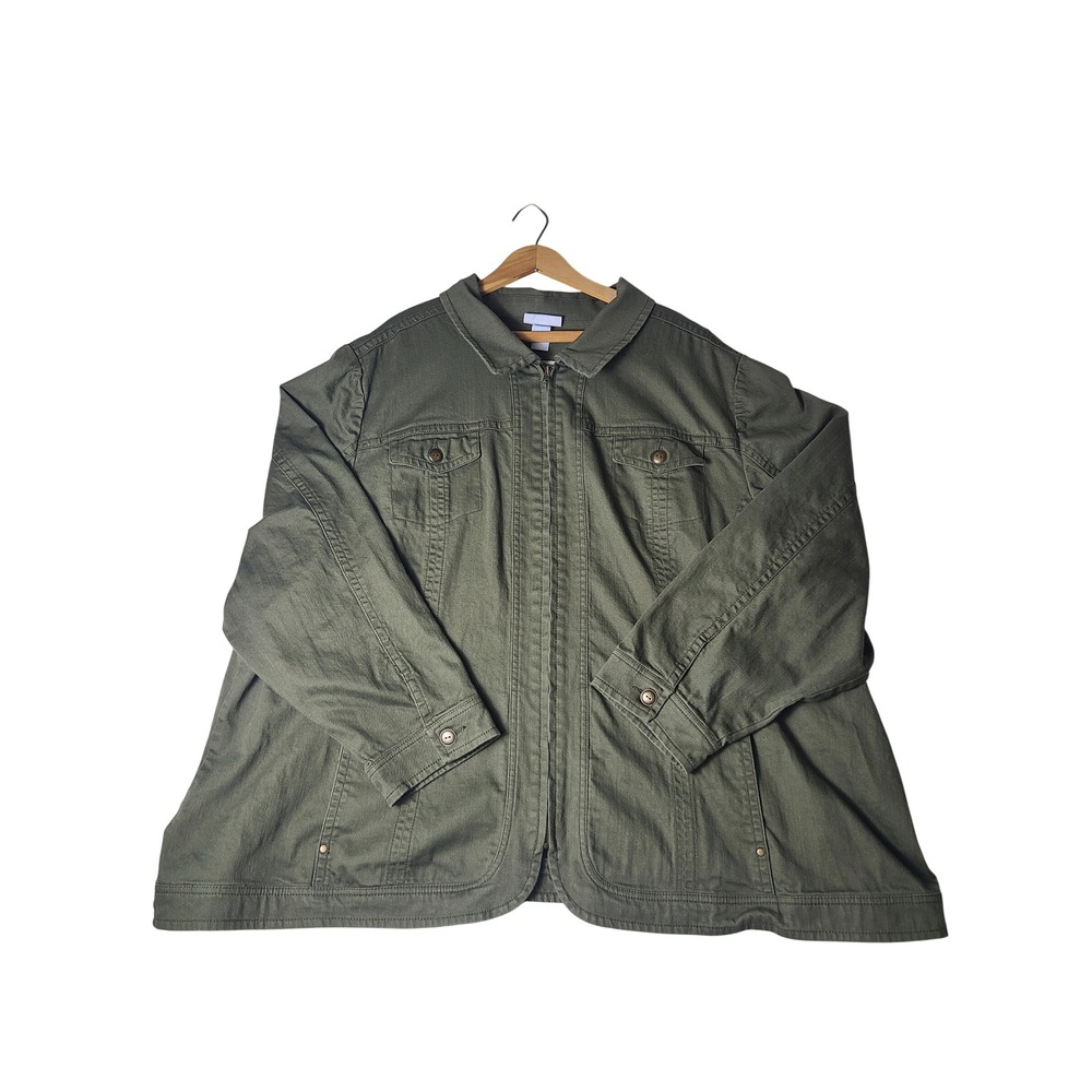 Liz & Me Utility Jacket Wm 4X Olive Green Full Zip Cotton Stretch Twill Gorpcore